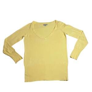 Vintage SO V-Neck Knit Sweater Size Medium Butter Yellow Preppy Academic Casual